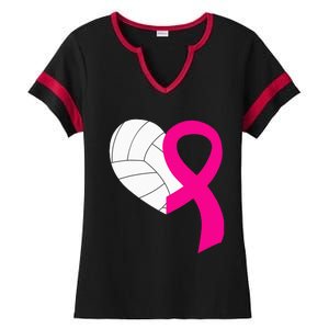 Volleyball Pink Ribbon Cool Breast Cancer Awareness Gifts Ladies Halftime Notch Neck Tee