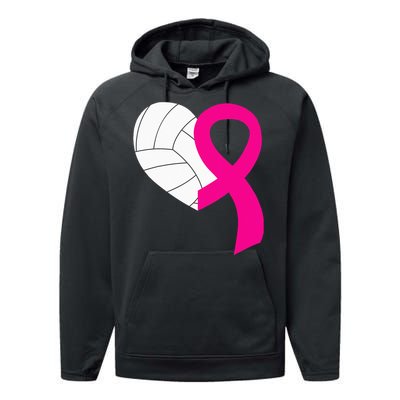 Volleyball Pink Ribbon Cool Breast Cancer Awareness Gifts Performance Fleece Hoodie