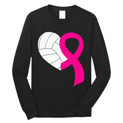 Volleyball Pink Ribbon Cool Breast Cancer Awareness Gifts Long Sleeve Shirt