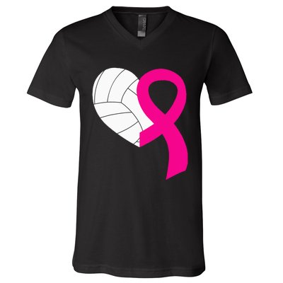 Volleyball Pink Ribbon Cool Breast Cancer Awareness Gifts V-Neck T-Shirt