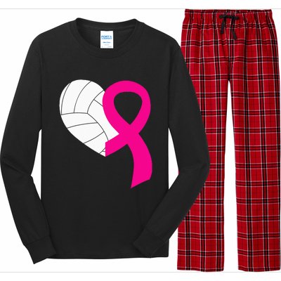 Volleyball Pink Ribbon Cool Breast Cancer Awareness Gifts Long Sleeve Pajama Set