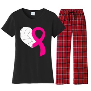 Volleyball Pink Ribbon Cool Breast Cancer Awareness Gifts Women's Flannel Pajama Set