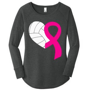 Volleyball Pink Ribbon Cool Breast Cancer Awareness Gifts Women's Perfect Tri Tunic Long Sleeve Shirt