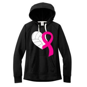 Volleyball Pink Ribbon Cool Breast Cancer Awareness Gifts Women's Fleece Hoodie