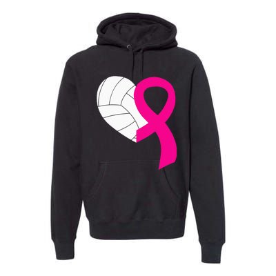 Volleyball Pink Ribbon Cool Breast Cancer Awareness Gifts Premium Hoodie