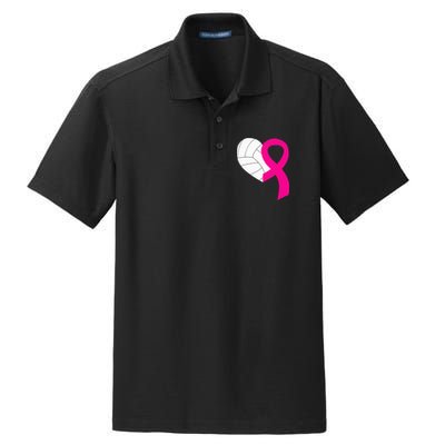 Volleyball Pink Ribbon Cool Breast Cancer Awareness Gifts Dry Zone Grid Polo