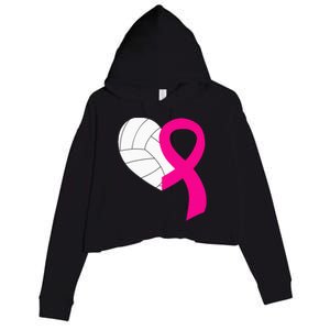 Volleyball Pink Ribbon Cool Breast Cancer Awareness Gifts Crop Fleece Hoodie