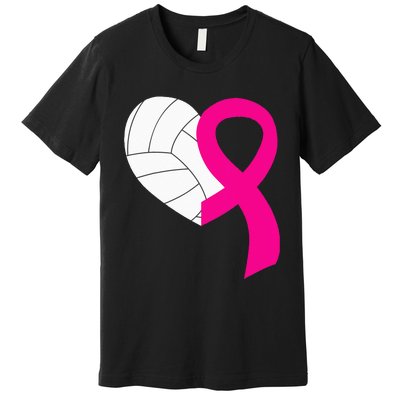 Volleyball Pink Ribbon Cool Breast Cancer Awareness Gifts Premium T-Shirt