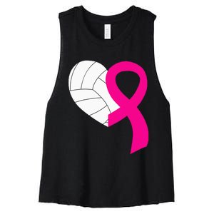 Volleyball Pink Ribbon Cool Breast Cancer Awareness Gifts Women's Racerback Cropped Tank