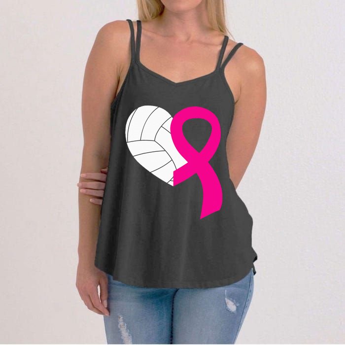 Volleyball Pink Ribbon Cool Breast Cancer Awareness Gifts Women's Strappy Tank