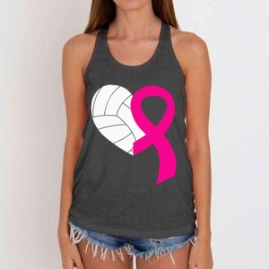 Volleyball Pink Ribbon Cool Breast Cancer Awareness Gifts Women's Knotted Racerback Tank