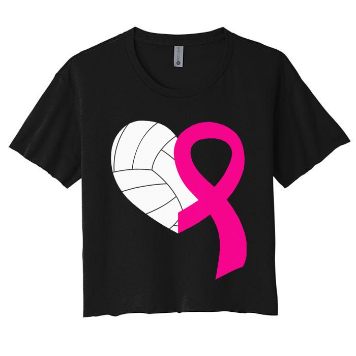 Volleyball Pink Ribbon Cool Breast Cancer Awareness Gifts Women's Crop Top Tee