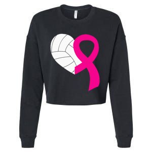 Volleyball Pink Ribbon Cool Breast Cancer Awareness Gifts Cropped Pullover Crew