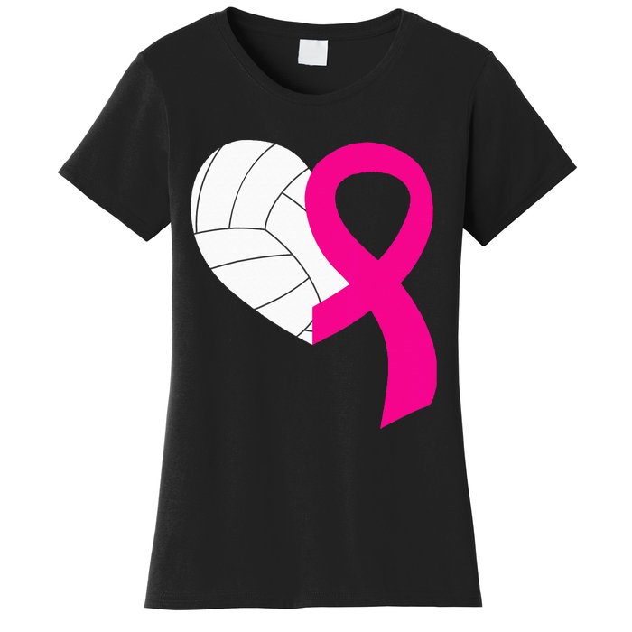 Volleyball Pink Ribbon Cool Breast Cancer Awareness Gifts Women's T-Shirt