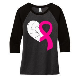 Volleyball Pink Ribbon Cool Breast Cancer Awareness Gifts Women's Tri-Blend 3/4-Sleeve Raglan Shirt