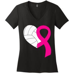 Volleyball Pink Ribbon Cool Breast Cancer Awareness Gifts Women's V-Neck T-Shirt