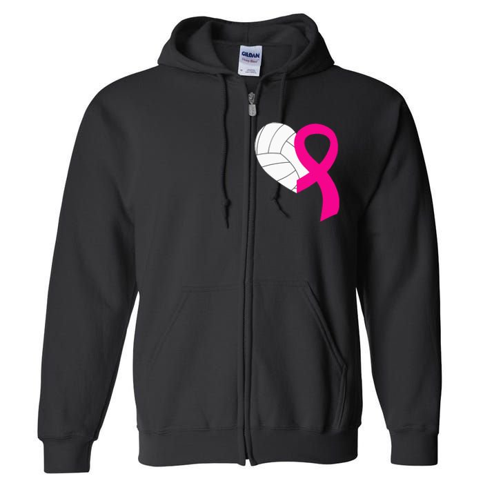 Volleyball Pink Ribbon Cool Breast Cancer Awareness Gifts Full Zip Hoodie