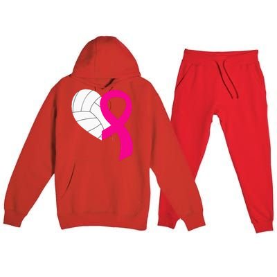 Volleyball Pink Ribbon Cool Breast Cancer Awareness Gifts Premium Hooded Sweatsuit Set