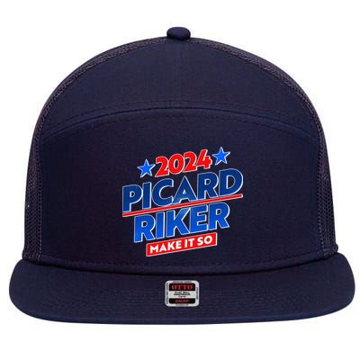 Vote Picard Riker Make It So 2024 Election 7 Panel Mesh Trucker Snapback Hat