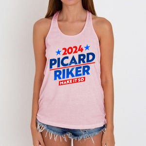 Vote Picard Riker Make It So 2024 Election Women's Knotted Racerback Tank