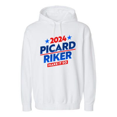 Vote Picard Riker Make It So 2024 Election Garment-Dyed Fleece Hoodie