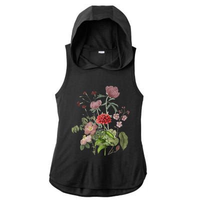 Vintage Peony Roses Garden Flowers Floral Plant Lady Mom Ladies PosiCharge Tri-Blend Wicking Draft Hoodie Tank