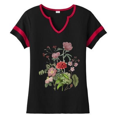 Vintage Peony Roses Garden Flowers Floral Plant Lady Mom Ladies Halftime Notch Neck Tee