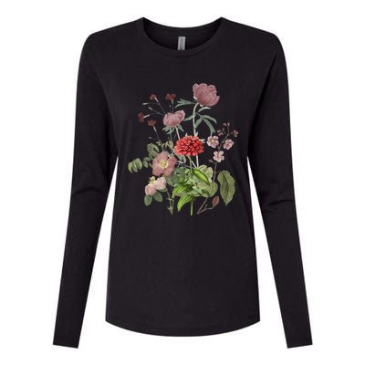 Vintage Peony Roses Garden Flowers Floral Plant Lady Mom Womens Cotton Relaxed Long Sleeve T-Shirt