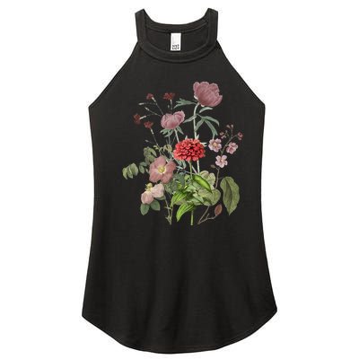 Vintage Peony Roses Garden Flowers Floral Plant Lady Mom Women’s Perfect Tri Rocker Tank