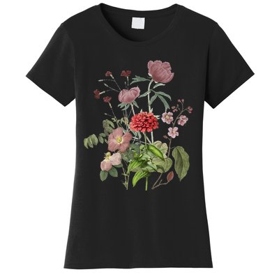 Vintage Peony Roses Garden Flowers Floral Plant Lady Mom Women's T-Shirt