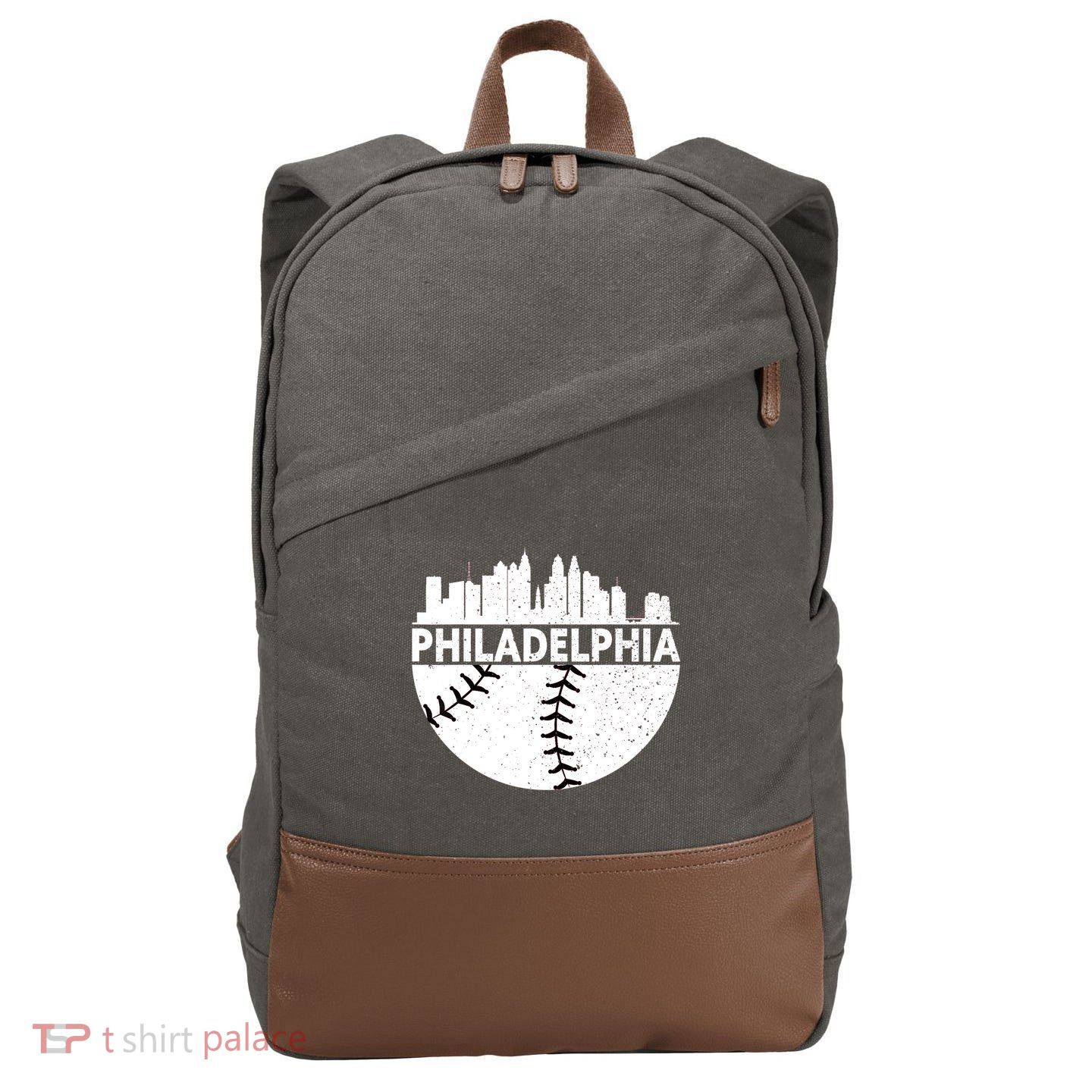 Vintage Philadelphia Skyline Baseball Retro Cityscap Cotton Canvas Backpack