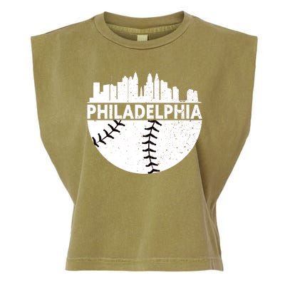 Vintage Philadelphia Skyline Baseball Retro Cityscap Garment-Dyed Women's Muscle Tee