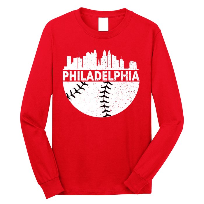 Vintage Philadelphia Skyline Baseball Retro Cityscap Long Sleeve Shirt