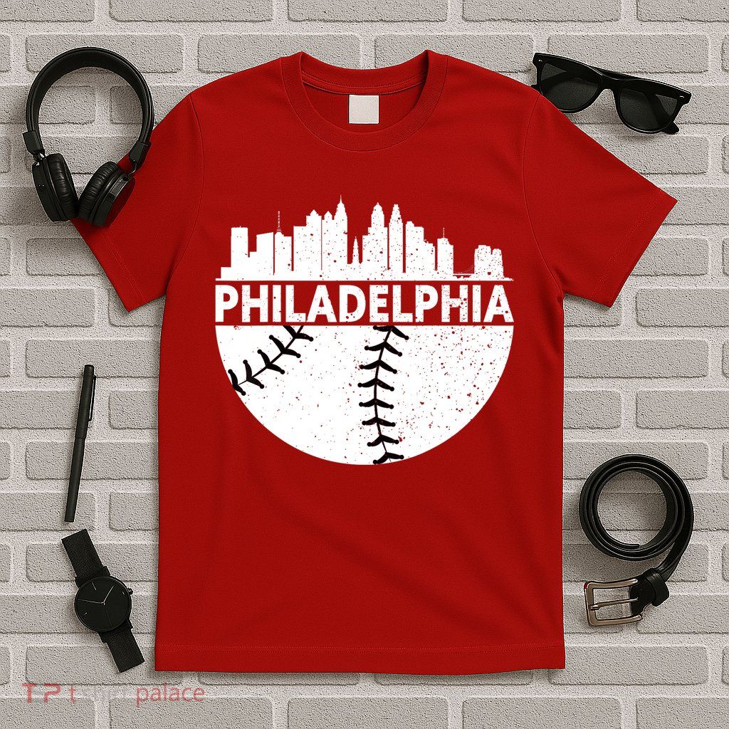 Vintage Philadelphia Skyline Baseball Retro Cityscap T-Shirt