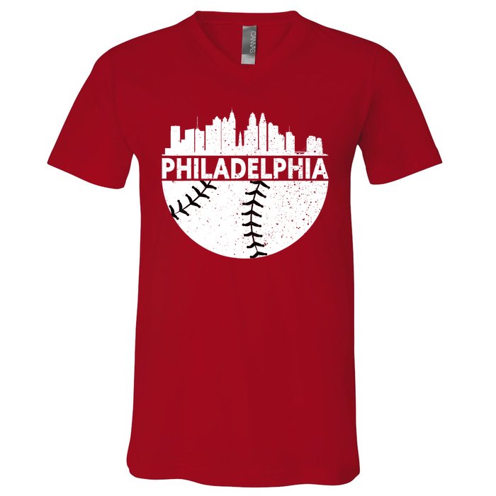 Vintage Philadelphia Skyline Baseball Retro Cityscap V-Neck T-Shirt