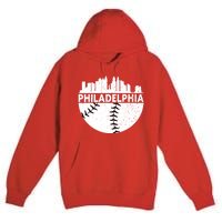 Vintage Philadelphia Skyline Baseball Retro Cityscap Premium Pullover Hoodie