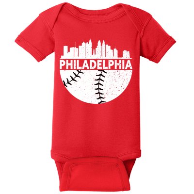 Vintage Philadelphia Skyline Baseball Retro Cityscap Baby Bodysuit