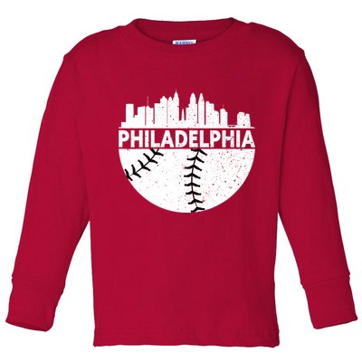 Vintage Philadelphia Skyline Baseball Retro Cityscap Toddler Long Sleeve Shirt
