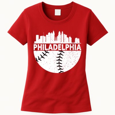 Vintage Philadelphia Skyline Baseball Retro Cityscap Womens T-Shirt
