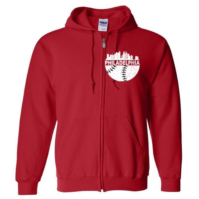 Vintage Philadelphia Skyline Baseball Retro Cityscap Full Zip Hoodie