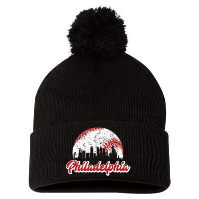 Vintage Philadelphia Skyline Retro Cityscape Pom Pom 12in Knit Beanie