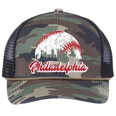 Vintage Philadelphia Skyline Retro Cityscape Retro Rope Trucker Hat Cap