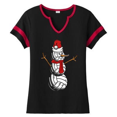 Volleyball Player Snowman Merry Xmas Christmas Day Ladies Halftime Notch Neck Tee