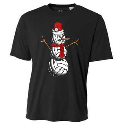 Volleyball Player Snowman Merry Xmas Christmas Day Cooling Performance Crew T-Shirt