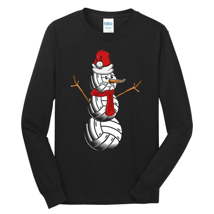 Volleyball Player Snowman Merry Xmas Christmas Day Tall Long Sleeve T-Shirt