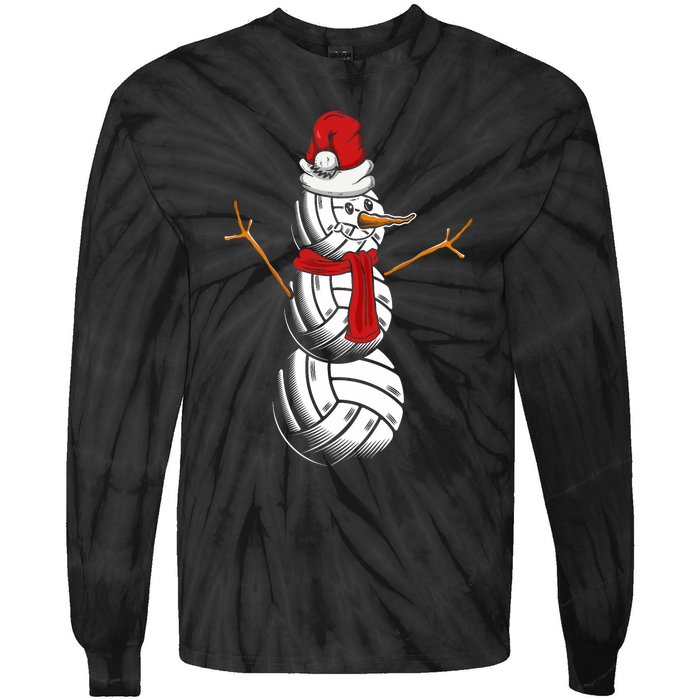 Volleyball Player Snowman Merry Xmas Christmas Day Tie-Dye Long Sleeve Shirt