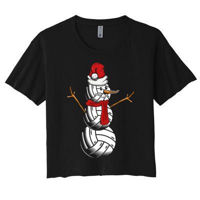 Volleyball Player Snowman Merry Xmas Christmas Day Women's Crop Top Tee