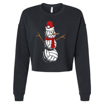 Volleyball Player Snowman Merry Xmas Christmas Day Cropped Pullover Crew