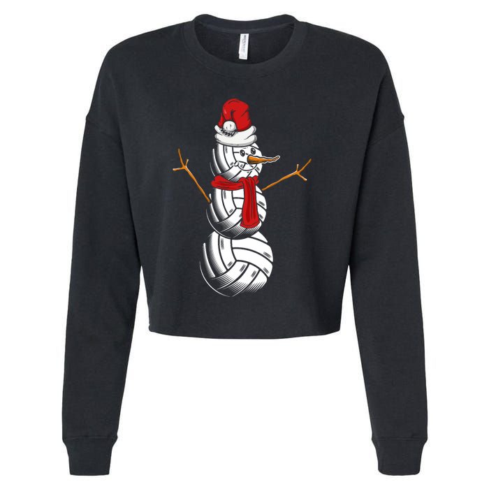 Volleyball Player Snowman Merry Xmas Christmas Day Cropped Pullover Crew