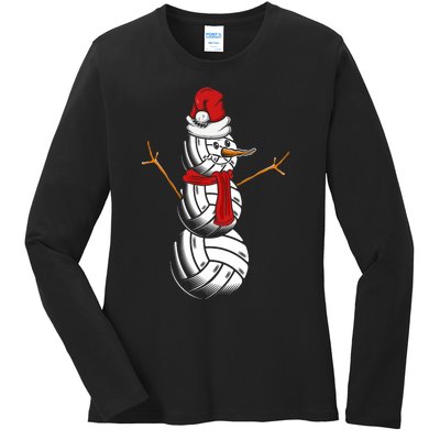 Volleyball Player Snowman Merry Xmas Christmas Day Ladies Long Sleeve Shirt